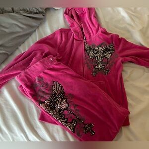 Pink Embellished Women's Hoodie and Pants Set